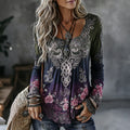 Women's Romantic Celtic Knot With Floral Art Linen Blend Tops