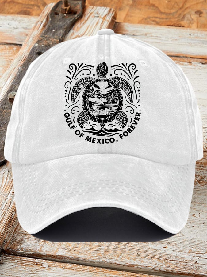 Retro Gulf Of Mexico Forever Sea Turtle Printed Baseball Cap