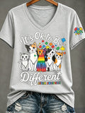 Women'S Casual V-Neck Top With Autism Awareness Print