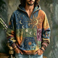 Men's Tie-dye Color-blocked Sun, Moon And Stars Hippie Print Hoodie