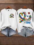Women's In April We Wear Blue Autism Awareness Printed Sweatshirt