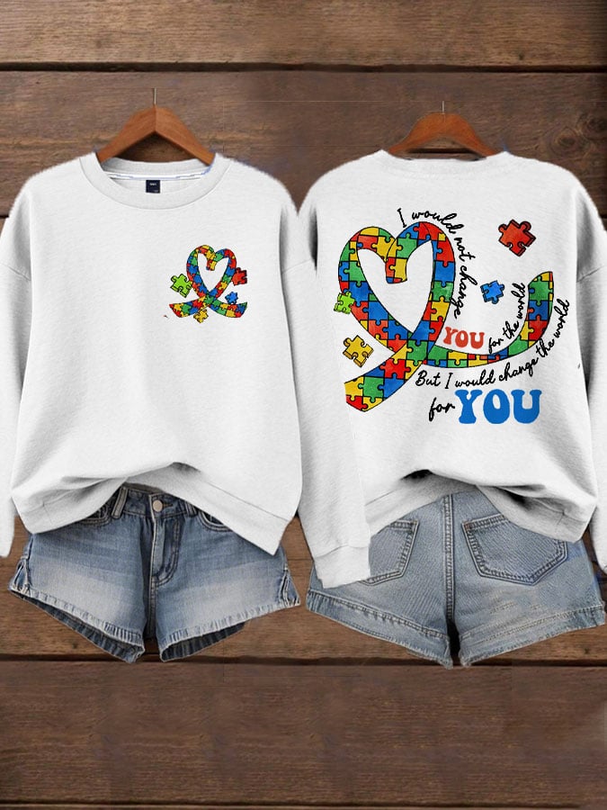Women's In April We Wear Blue Autism Awareness Printed Sweatshirt