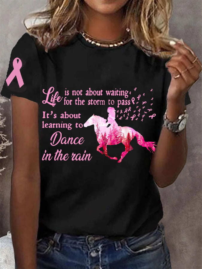 Women's Pink Horse Breast Cancer Awareness Warrior Tee