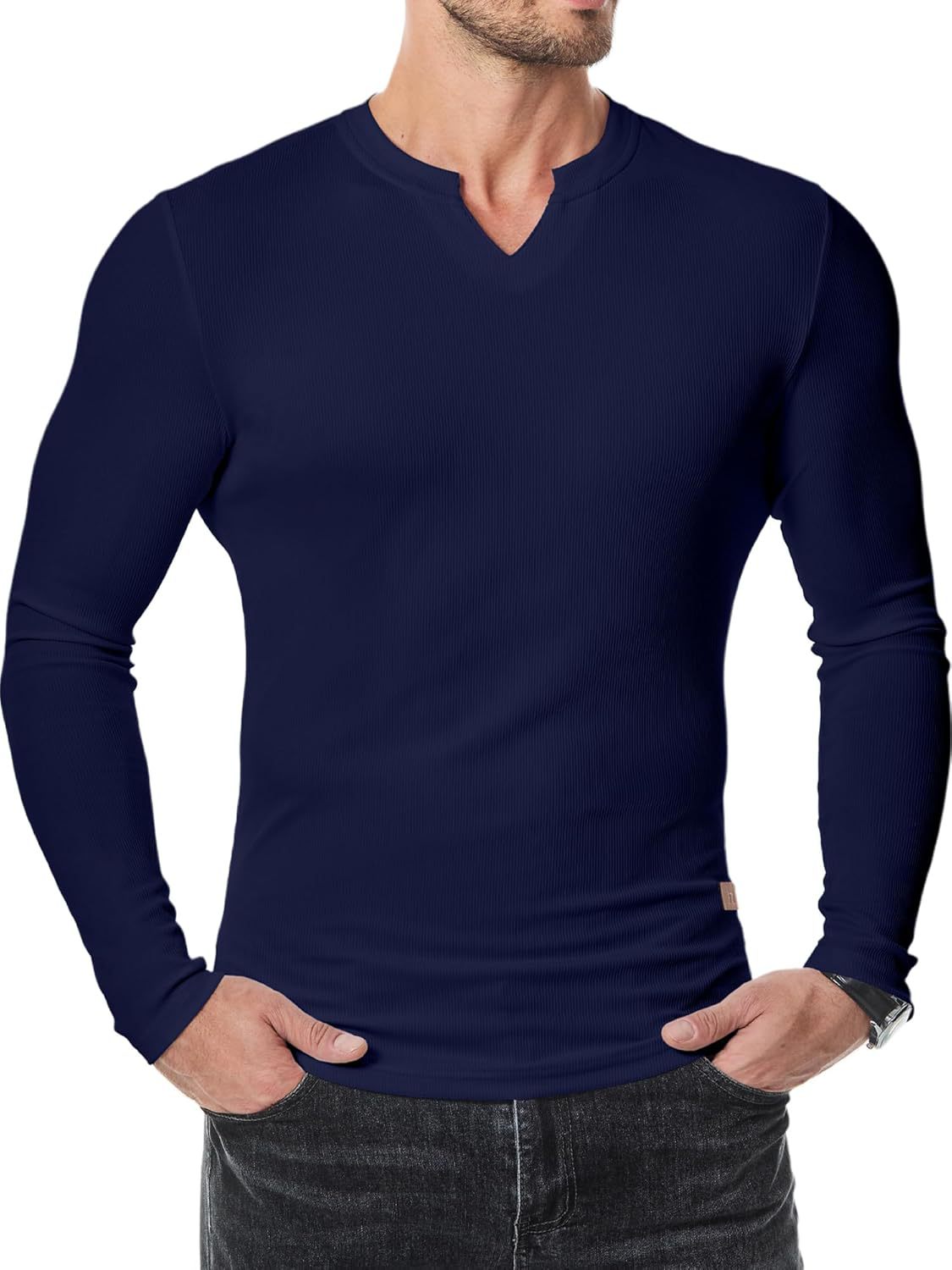 Men's Plain Casual V-Neck Long Sleeve T-Shirt