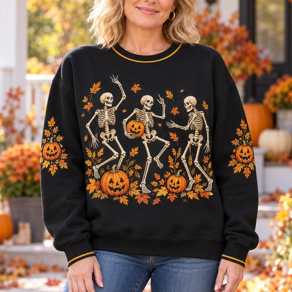 Women's Halloween Dancing Skeletons And Pumpkins Sweatshirt