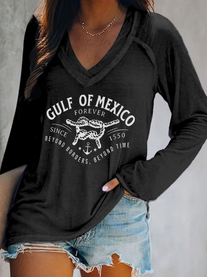 Women's Gulf Of Mexico Print V Neck T-Shirt