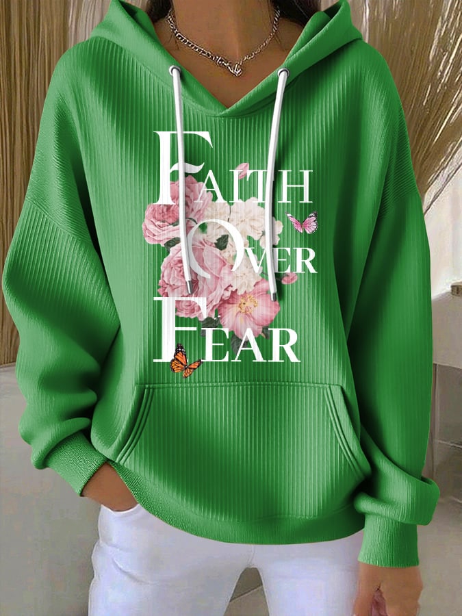 Women's Casual Faith Over Fear Textured Hoodie