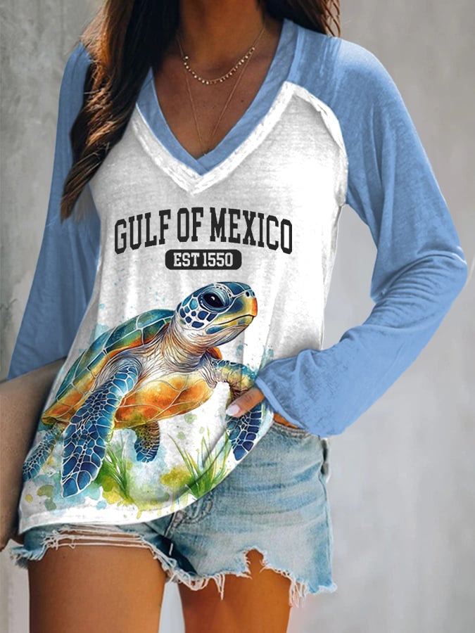 Women’s Retro Gulf Of Mexico Sea Turtle Print T-Shirt