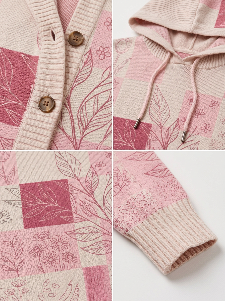 Women's Breast Cancer Awareness Pink Floral Plaid Printed Cardigan