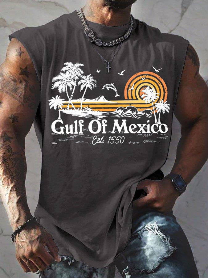 Men's Gulf Of Mexico Print Round Neck Tank Top