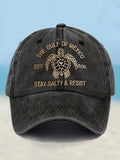 Retro Gulf Of Mexico Est 1550 Stay Salty And Resist Printed Baseball Cap