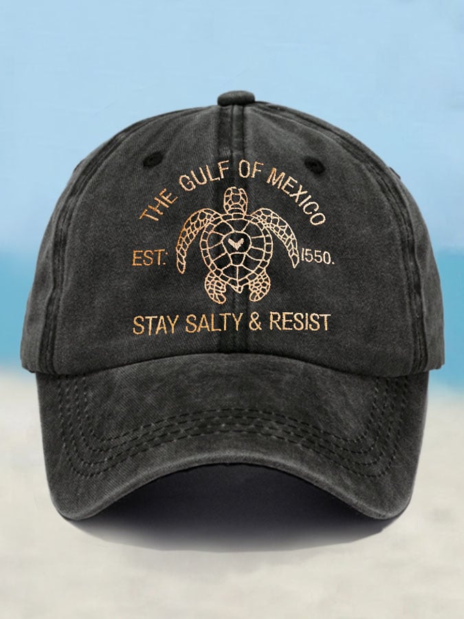 Retro Gulf Of Mexico Est 1550 Stay Salty And Resist Printed Baseball Cap