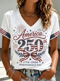 Women'S Independence Day Print Casual V-Neck T-Shirt