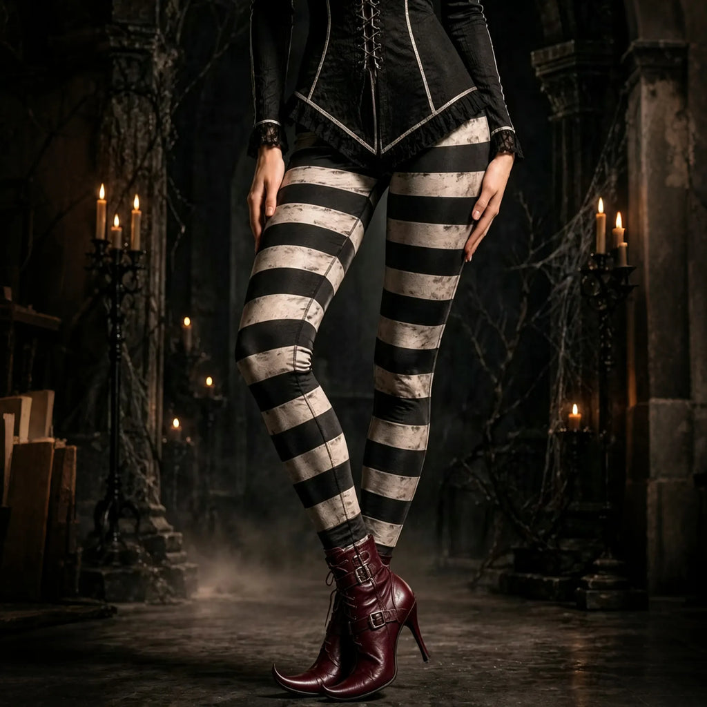 Women's Halloween Gothic Stripes Print Leggings