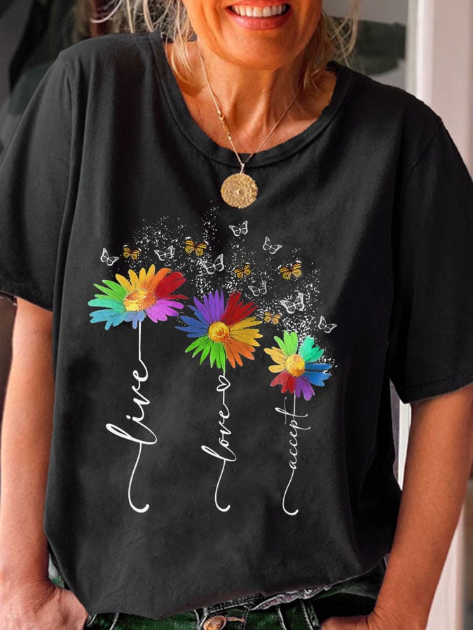 Vintage Autism Awareness Live Love Accept Print T-Shirt