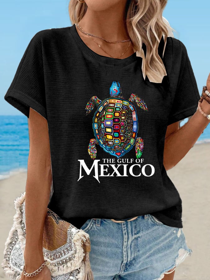Women's Waffle Mexican Turtle Print T-Shirt
