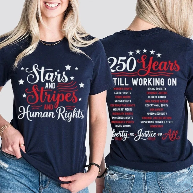Stars And Stripes And Human Rights Cotton Two Sided T-Shirt