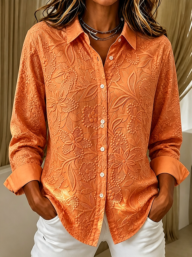 Women'S Pink Plant Flower Long Sleeved Shirt