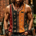 Men's Retro Striped Black Cat Art Pattern Linen Vest