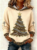 Women's Casual Leopard Print Christmas Tree Hoodie