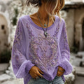 Women's Retro Alzheimer's Embroidered V Neck Casual T-shirt