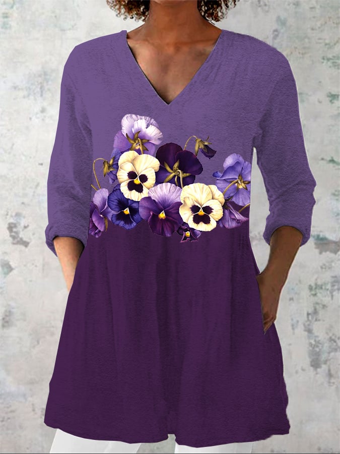 Women's Alzheimer's Floral Print V-Neck Shirt