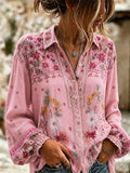 Women'S Casual Cotton And Linen Bubble Sleeve Shirt