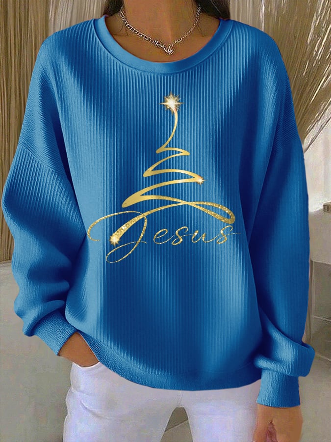 Retro Christmas Jesus Print Sweatshirt
