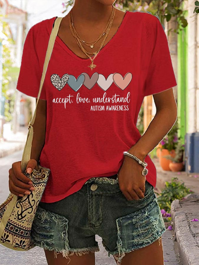 Women's Autism Awareness Understands Love Acceptance Printed Short-Sleeved T-Shirt