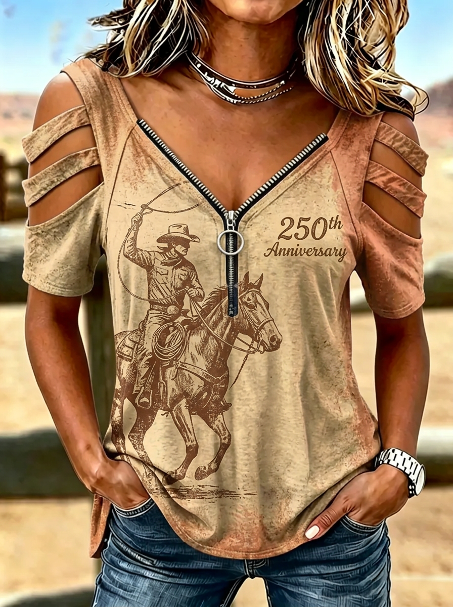 Women's Western Cowboy Horse 250th Anniversary Printed T-shirt