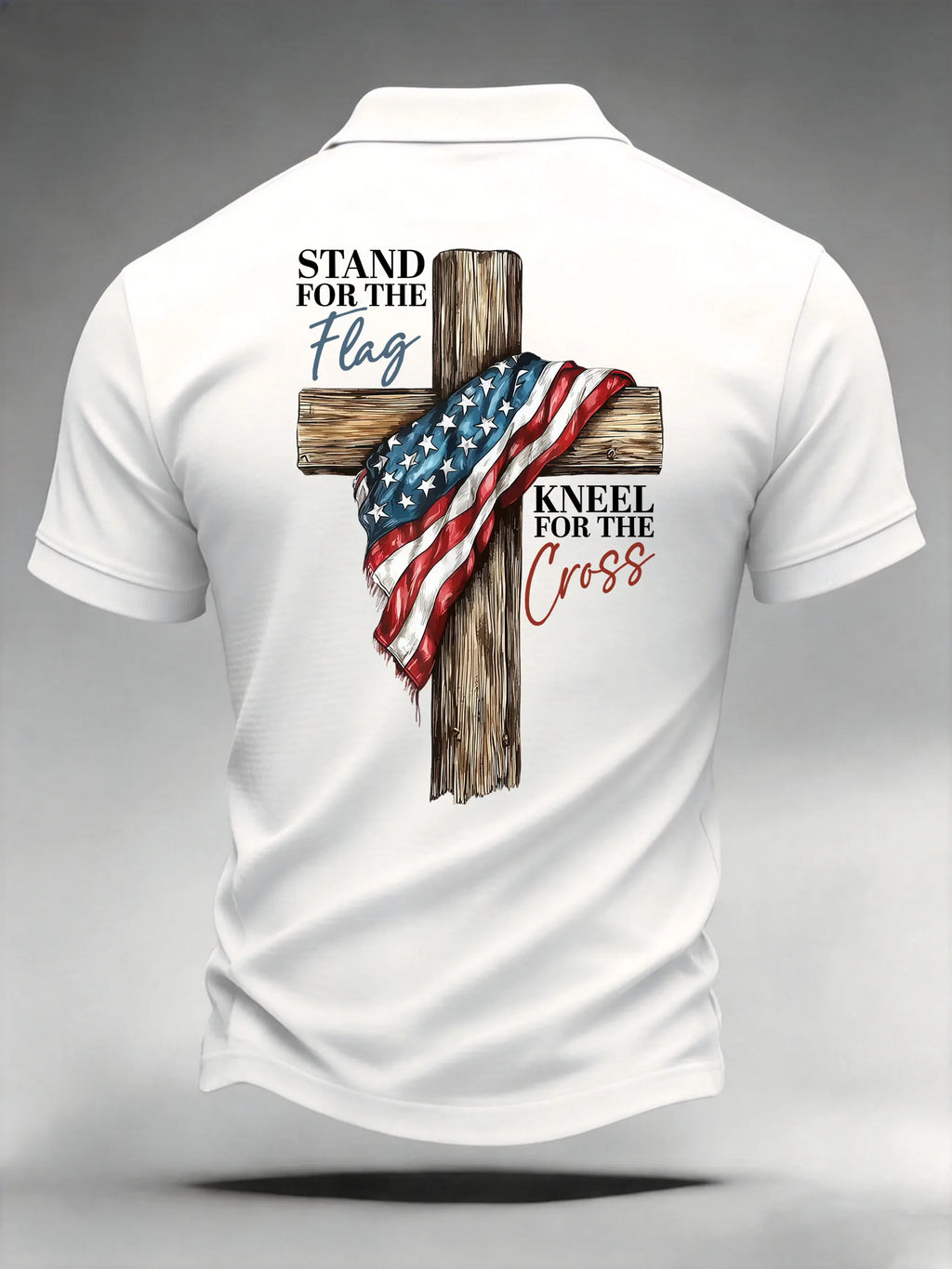 Men's Casual Stand For The Flag Kneel For The Cross Printed Polo Shirt