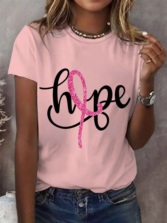Women's Breast Cancer Hope Pink Ribbon Printed Short-Sleeved T-Shirt