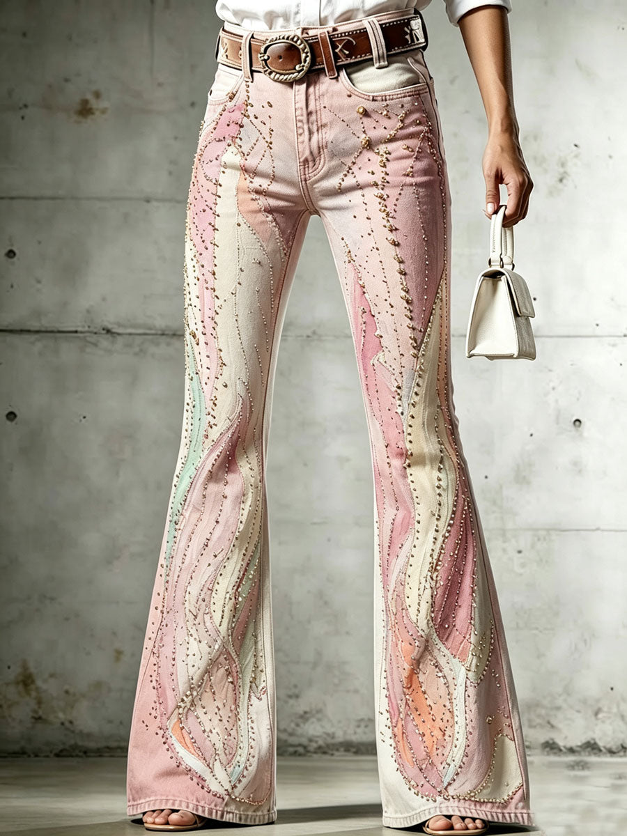 Ladies' Western Style Contrasting Denim Pants