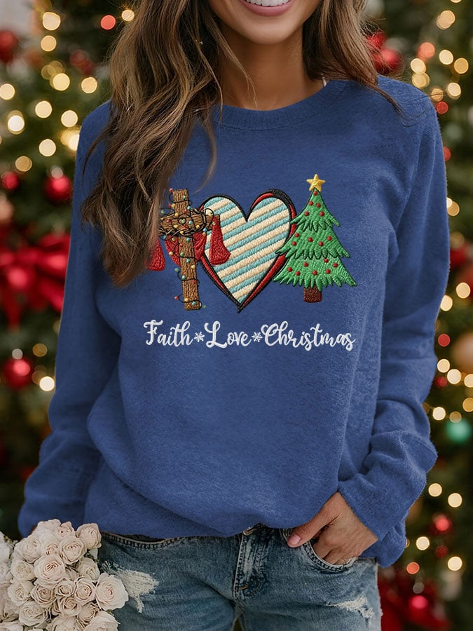 Women's Faith Love Christmas Print Crew Neck Sweatshirt