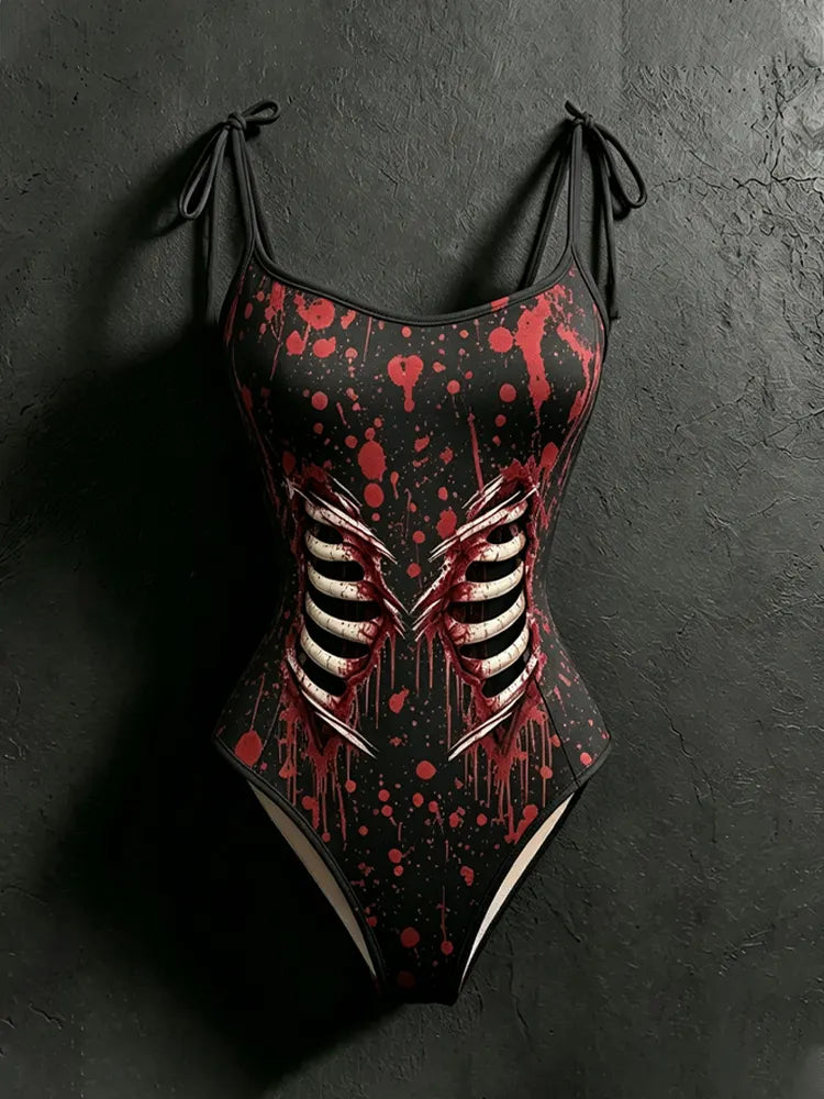 Women's Halloween Blood Stain And Skeleton Print Hoodie Two-piece Set