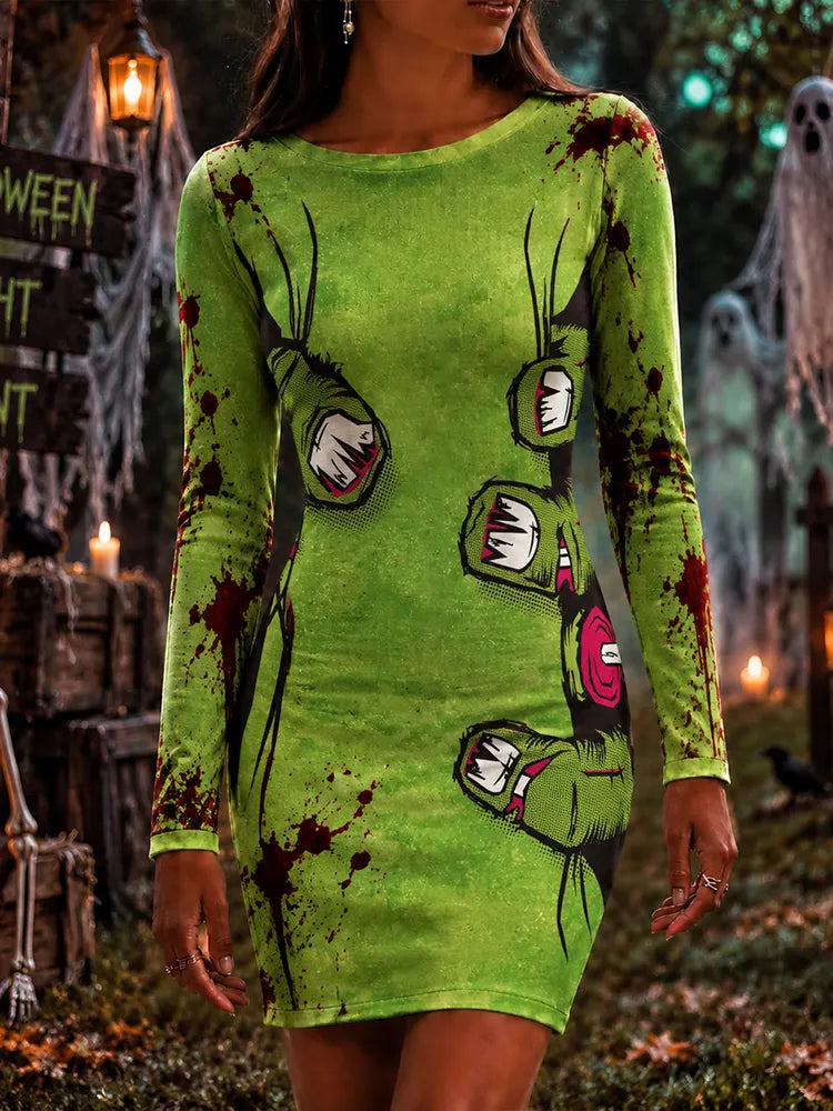 Women's Retro Halloween Monster Hand Slim Fit Dress