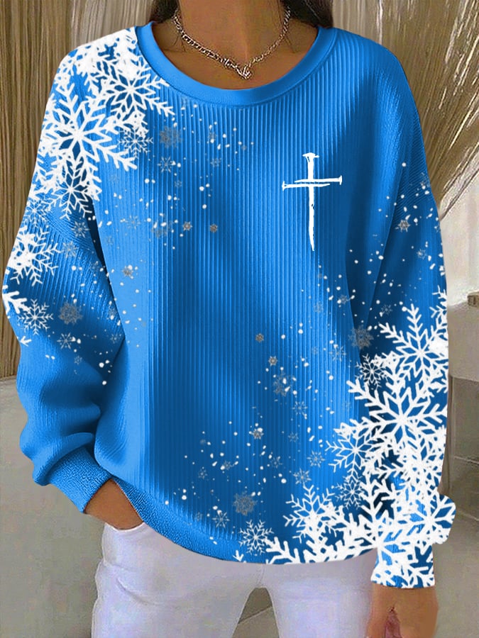 Women's Christmas Snowflake Faith Long-Sleeved Top