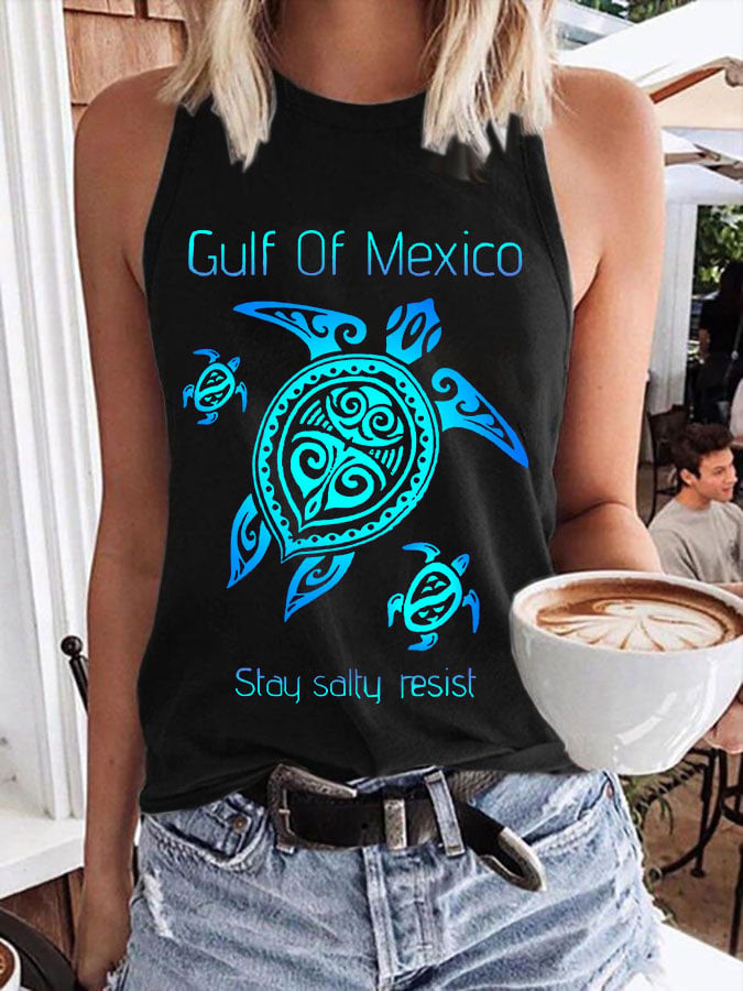 Women's Gulf Of Mexico Print Crew Neck Tank Top