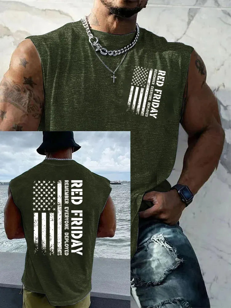 Red Friday Pattern Round Neck 100% Cotton Tank Top