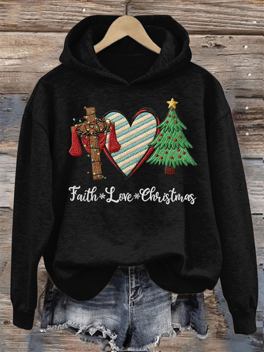 Women's Faith Love Christmas Print Hooded Sweatshirt