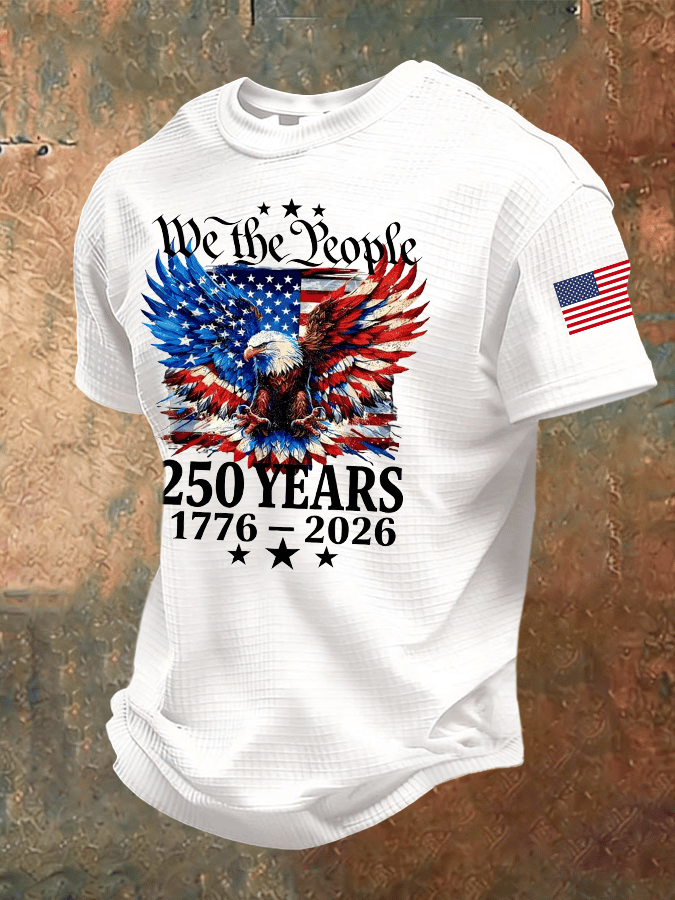 Men'S 250th Anniversary National Flag Print Waffle-Knit Fabric T-Shirt