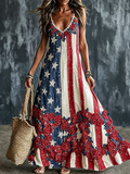 Women's Independence Day Flower Art Printed Long Skirt