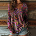 Women's Floral Print Casual Long-sleeve T-shirt