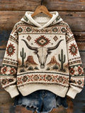 Women's Western Longhorn Skull Cactus Knit Sweater