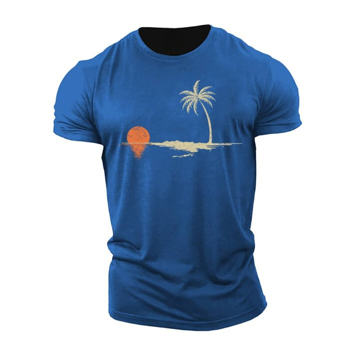Men'S Palm Sunset Reflection Crew Neck Cotton Short-Sleeve T-Shirt