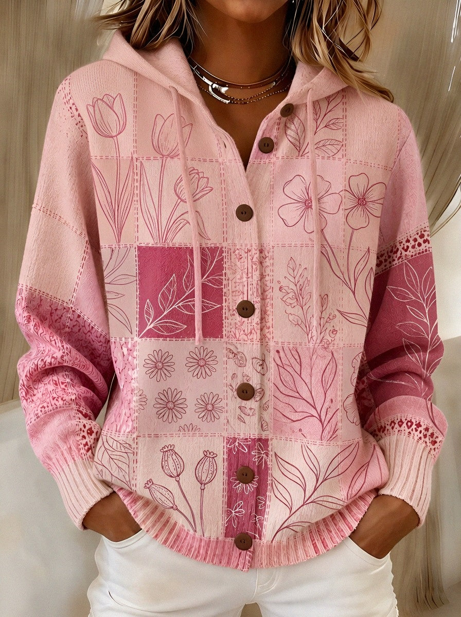 Women's Breast Cancer Awareness Pink Floral Patchwork Printed Cardigan