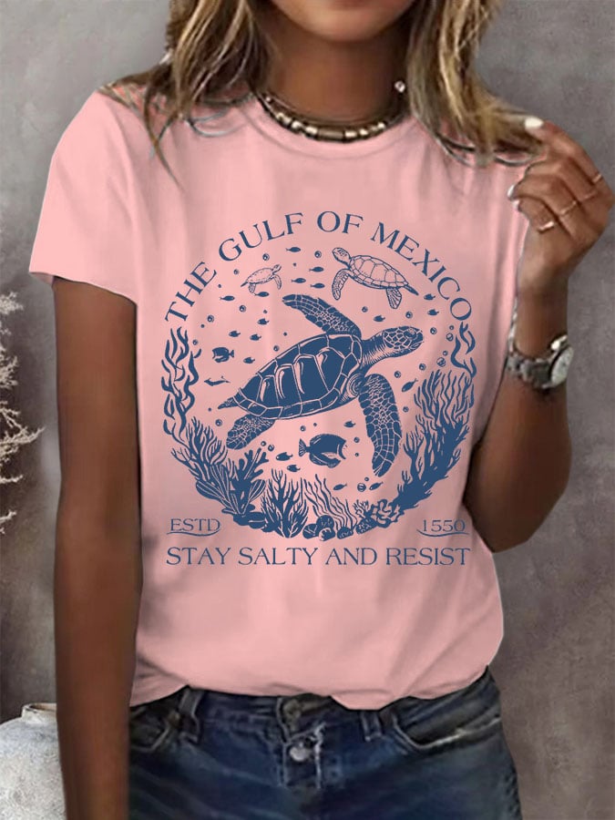 Women's Gulf Of Mexico Print Round Neck T-Shirt