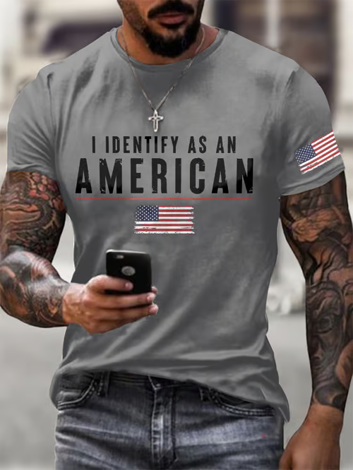 Men'S Independence Day I Dentify As An American Pattern Print Cotton T-Shirt