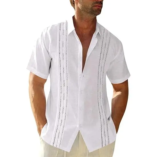 Men's 70% Cotton, 30% Linen Short Sleeve Guayabera Shirts