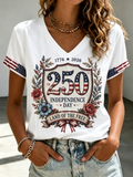 Women'S Independence Day Print Casual V-Neck T-Shirt